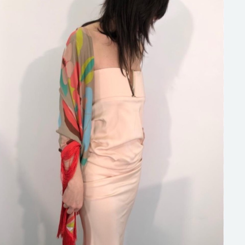 ELISABETTA FRANCHI draped ruched Elegant Cream Strapless Dress mini it 44 medium